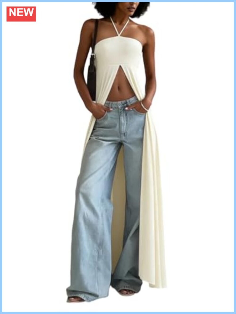 Women Halter Maxi Top High Split Flowy Boho Long Duster Shirt Dress